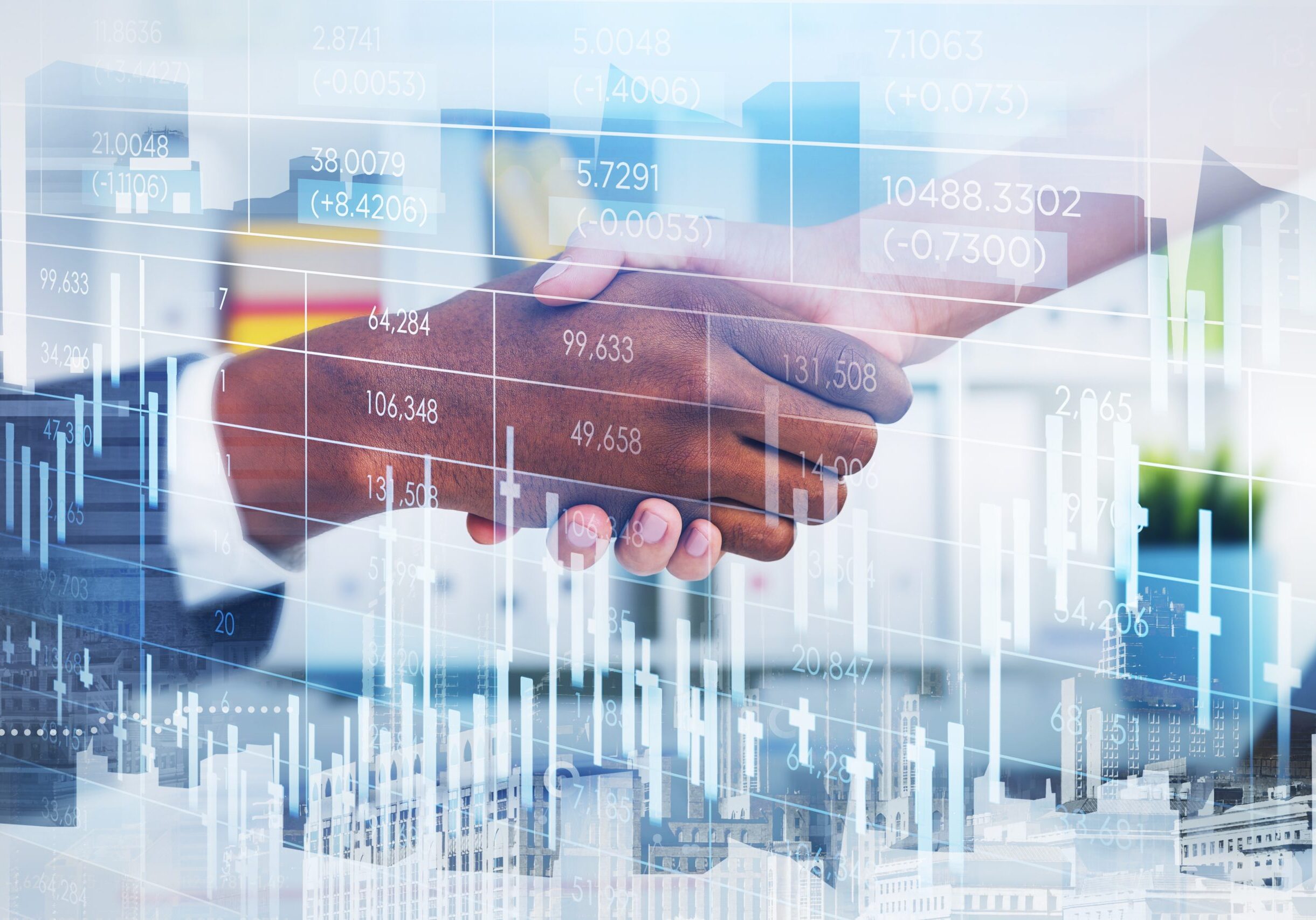 African,American,Trader,Wearing,Formal,Suit,Shakes,Hands,With,Businesswoman.