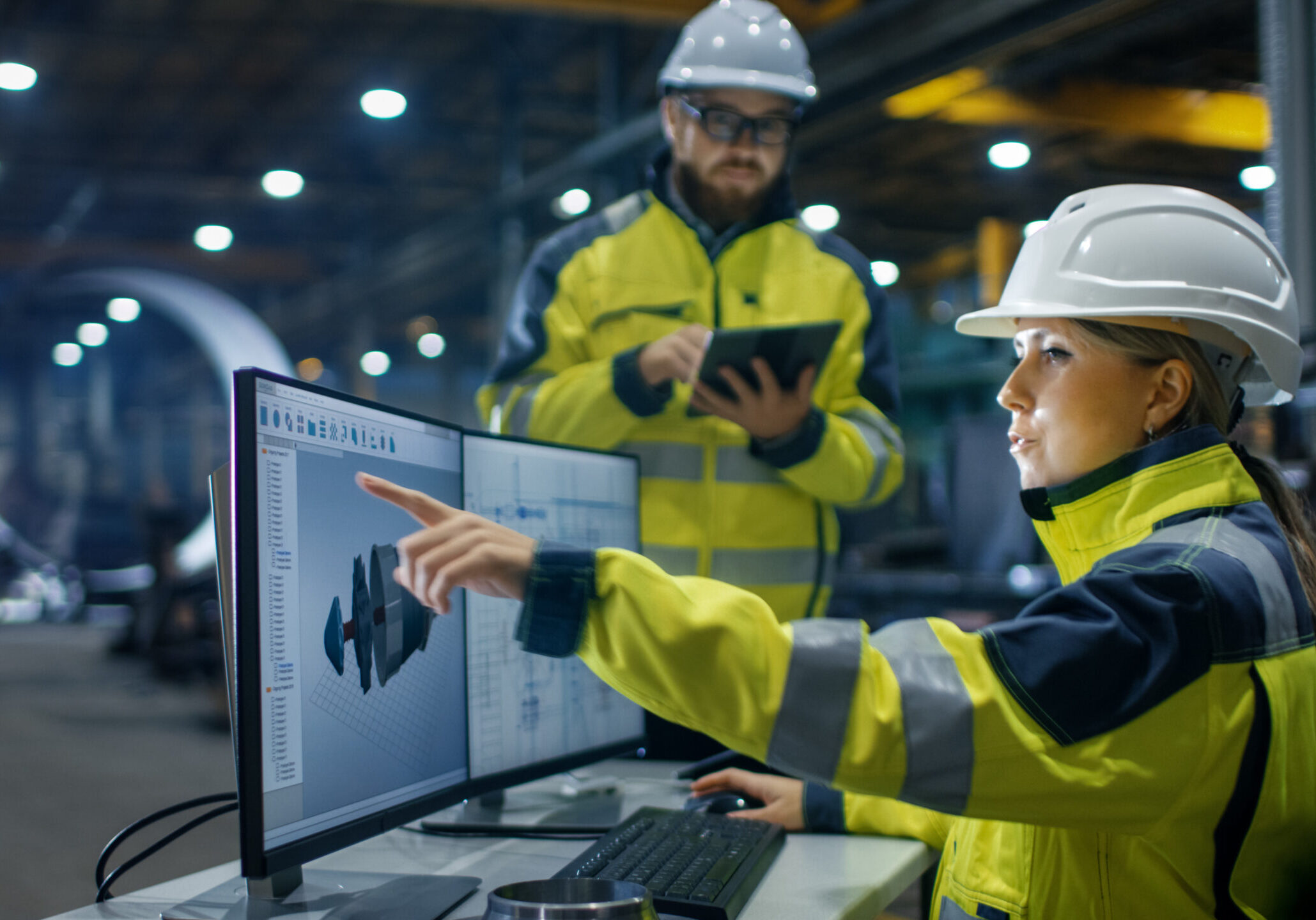 Inside,The,Heavy,Industry,,Factory,Female,Industrial,Engineer,Works,On