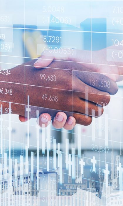 African,American,Trader,Wearing,Formal,Suit,Shakes,Hands,With,Businesswoman.